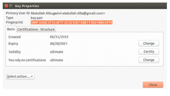 Enigmail Key Properties Screen