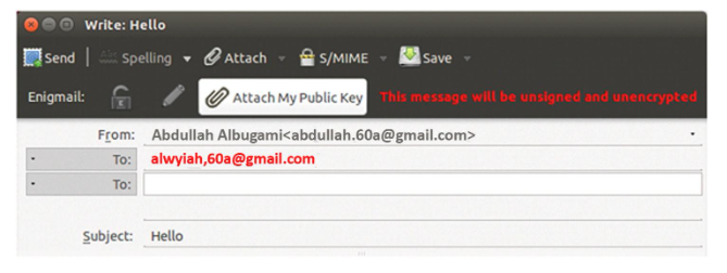 Attaching the public key on the side of the correspondent