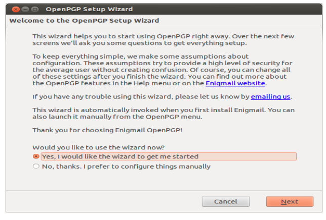 Setting up the Enigmail for the OpenGPG menu