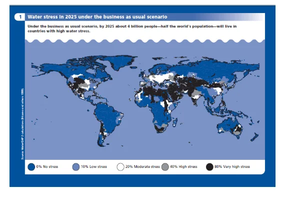 Water stress in 2025 under the business as usual scenario