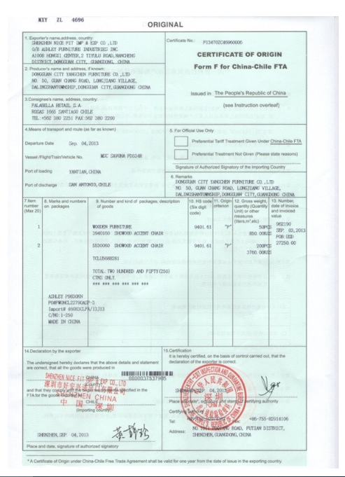 Certificate of Origin of Chinese Import Administrative Services