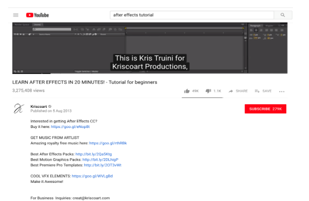 Hyperlinks in an Online Tutorial in YouTube