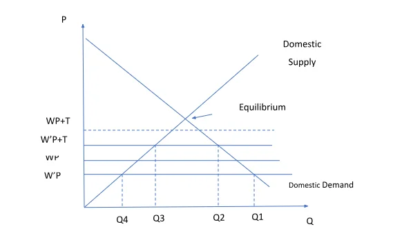 Tariffs in partial equilibrium in large country