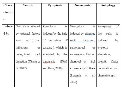 Difference between Necrosis, Pyroptosis, Necroptosis and Autophagy