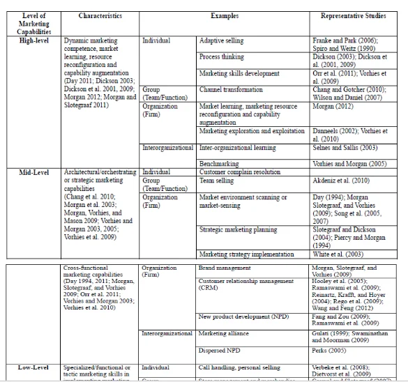 Classification of marketing capabilities