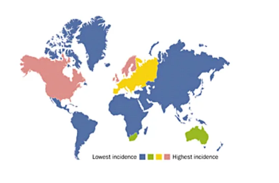 Geographic distribution of Crohn’s disease