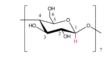 β-cyclodextrin molecule indicating proton (red) integrating for seven