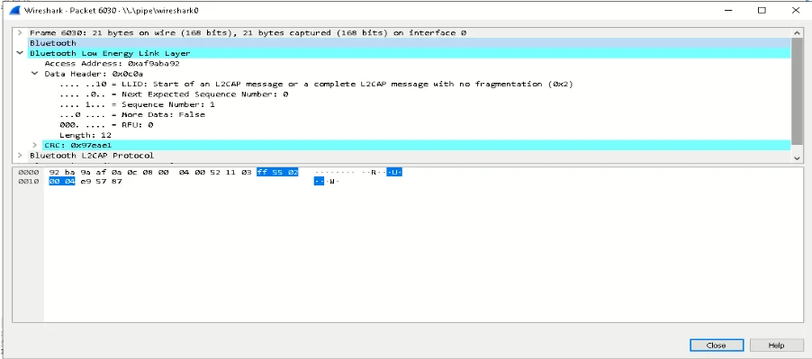 Wireshark screenshot of the backward movement