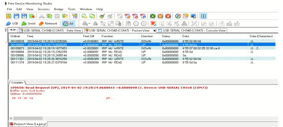 Move backwards = Packet view