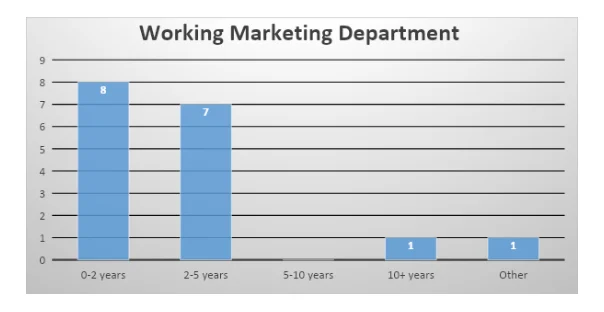 Participants experiences in years working in marketing department