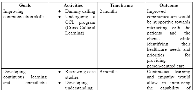 Reflective action plan for personal and professional development