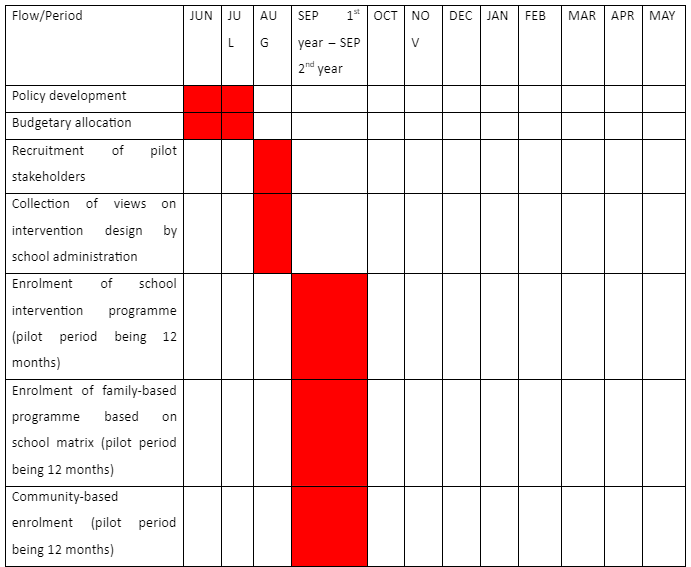 Gantt chart on the rolling out of a multi-faceted intervention programme