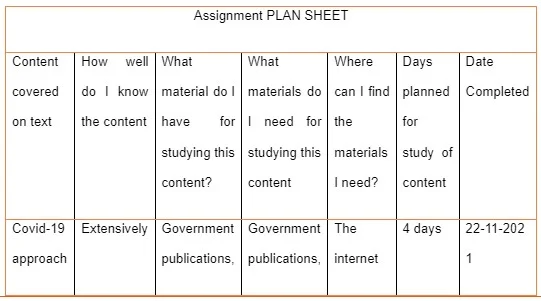 Assignment PLAN SHEET